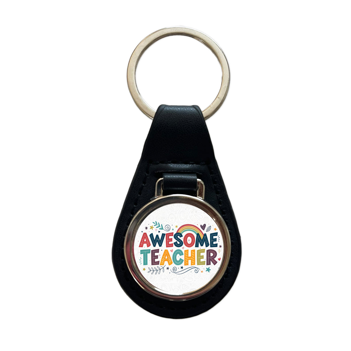 Awesome Teacher Inspirational Black Leather Metal Keychain