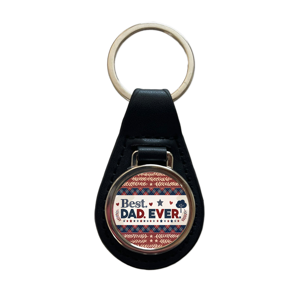 Best Dad Ever Plaid Father's Day Black Leather Metal Keychain