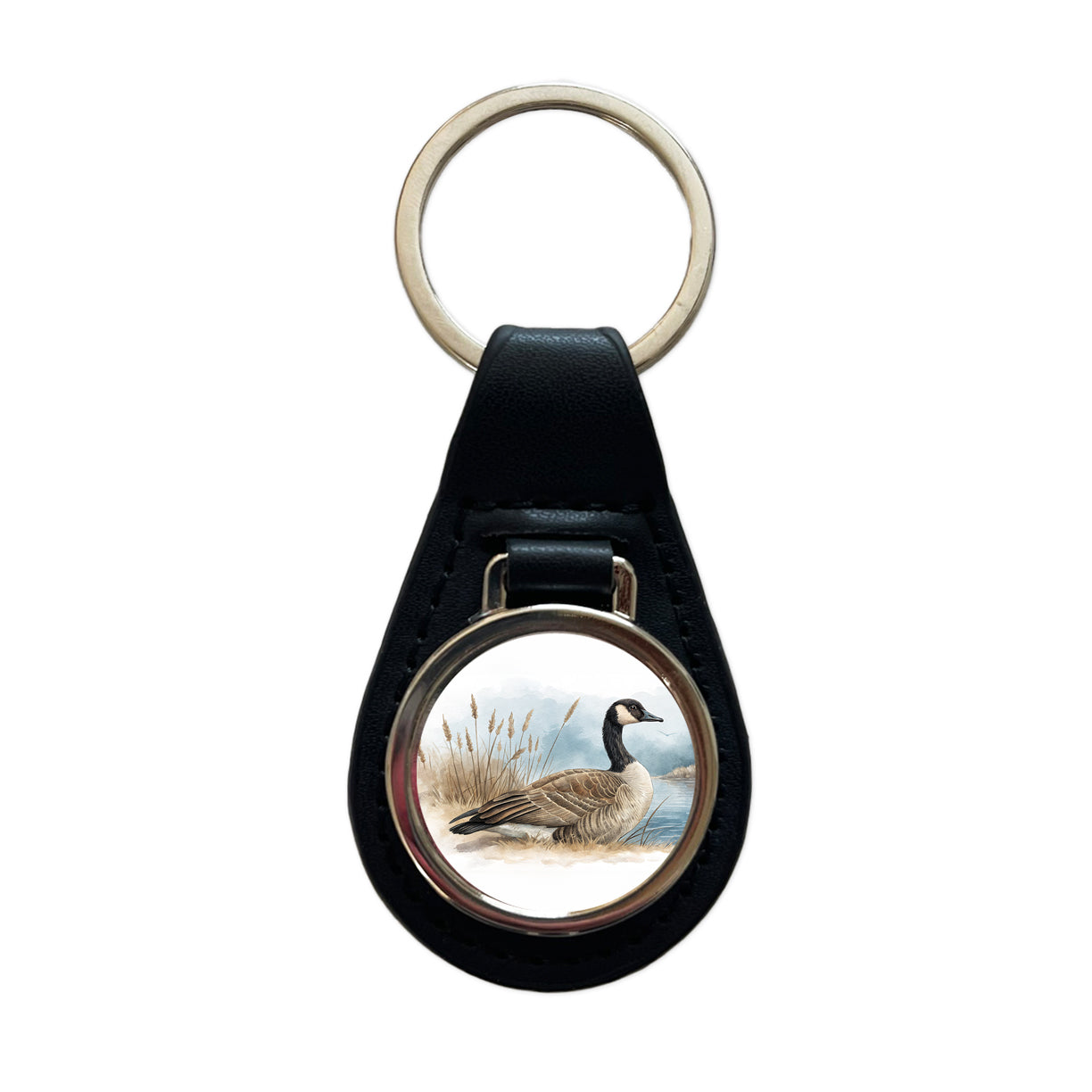 Canada Canadian Goose Illustration Black Leather Metal Keychain