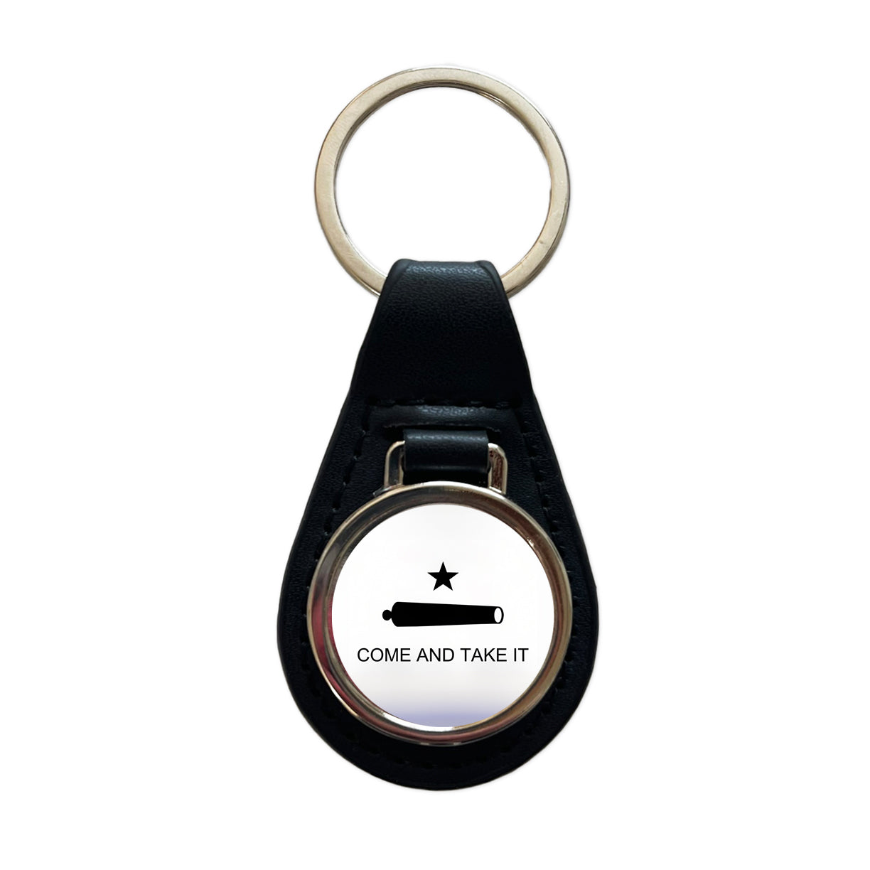 Come And Take It Revolution Texas Cannon Flag Black Leather Metal Keychain