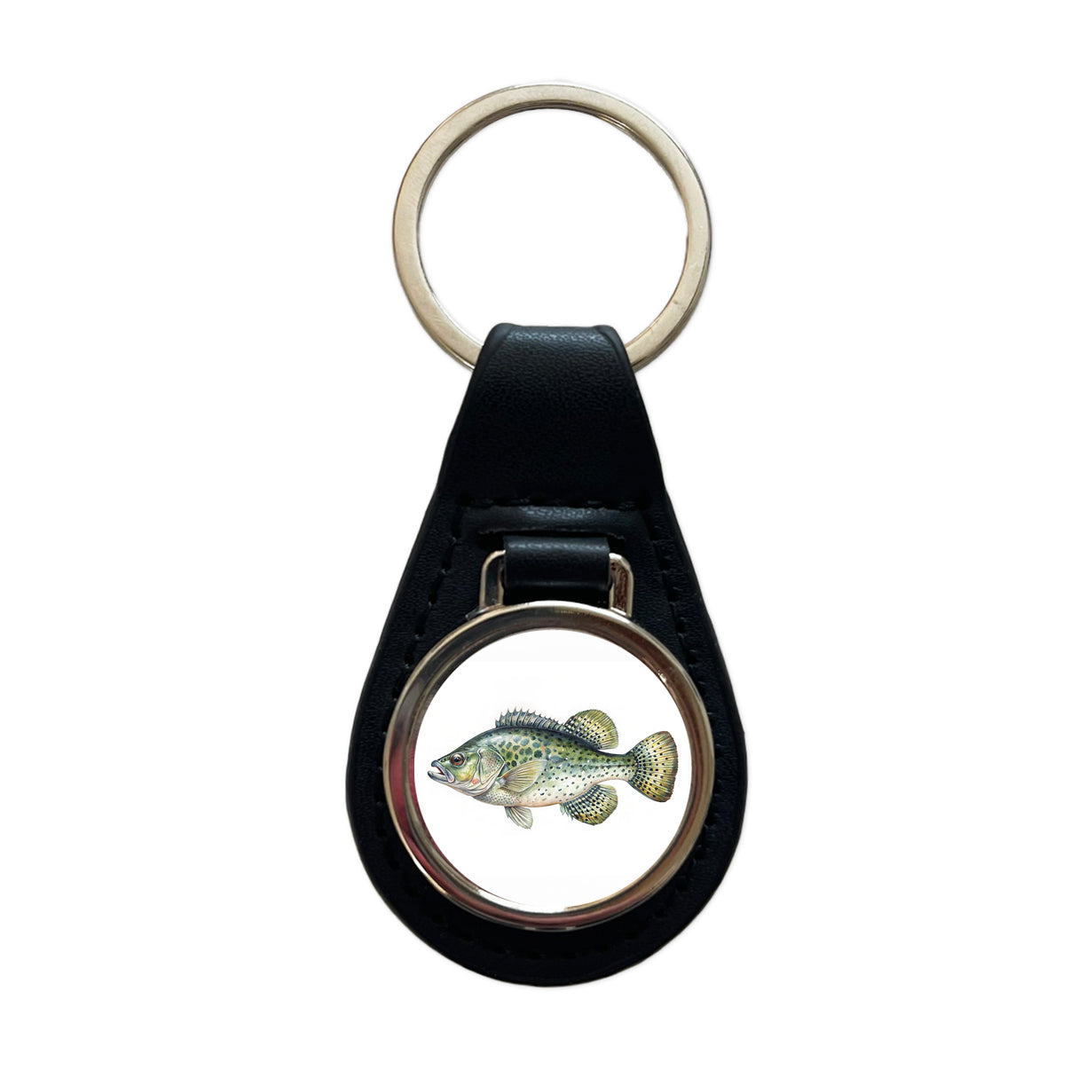 Crappie Fish Watercolor Illustration Black Leather Metal Keychain