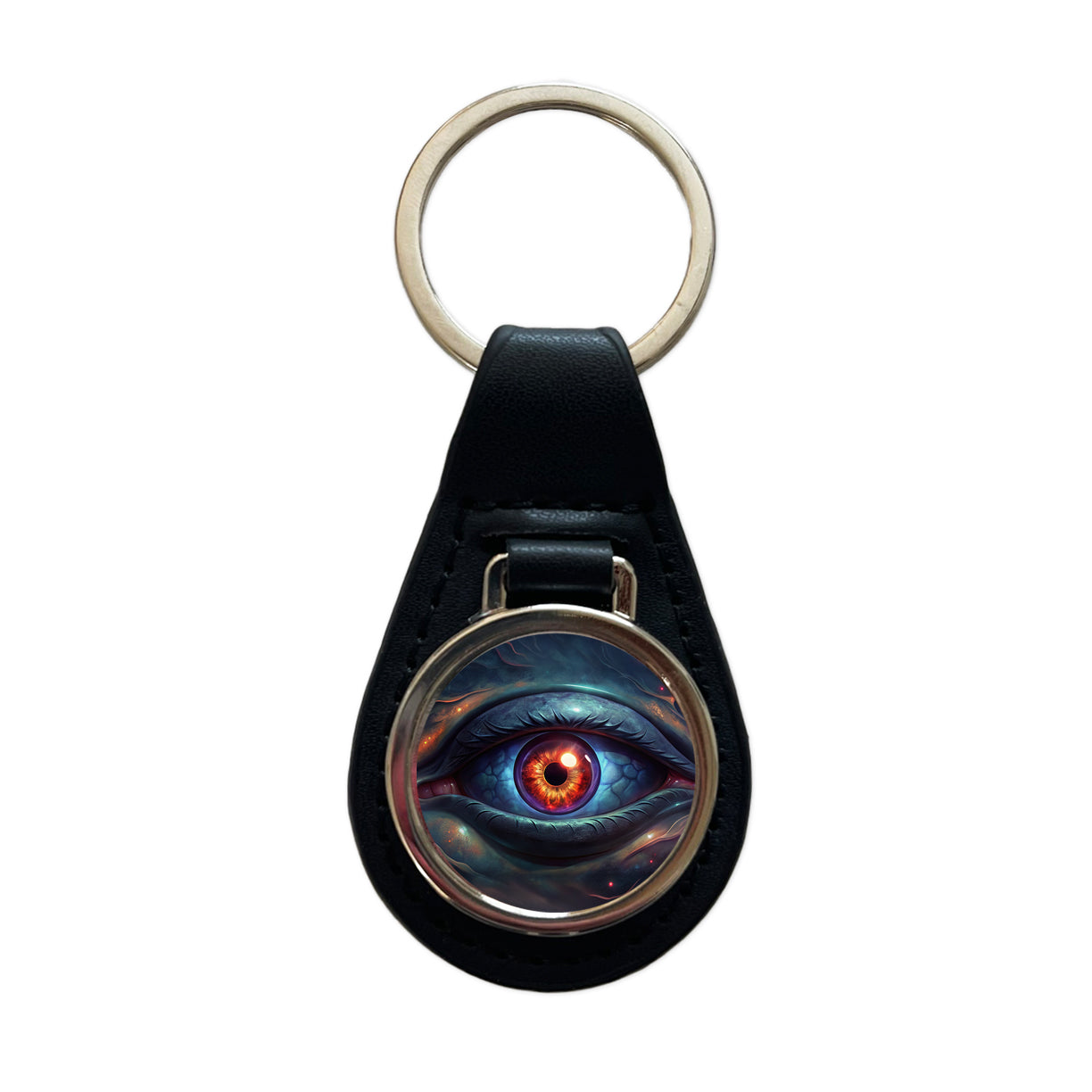 Evil Eye Scary Creepy Black Leather Metal Keychain