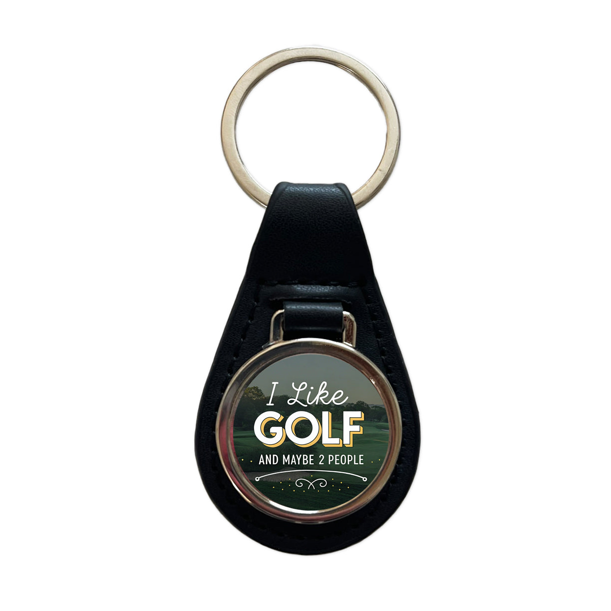 I Like Golf And Maybe 2 People Funny Black Leather Metal Keychain