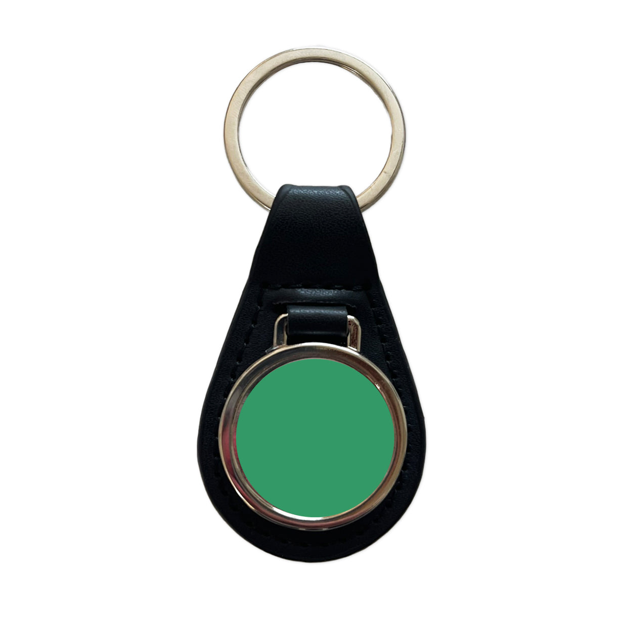 It's Just a Solid Teal Color Black Leather Metal Keychain
