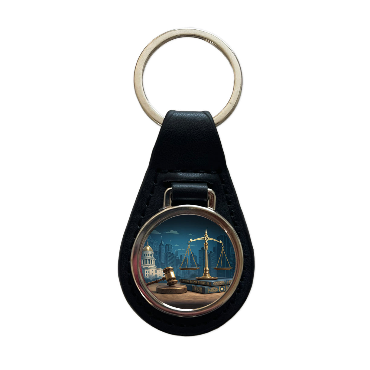 Scales Of Justice Legal Lawyer Judge Black Leather Metal Keychain