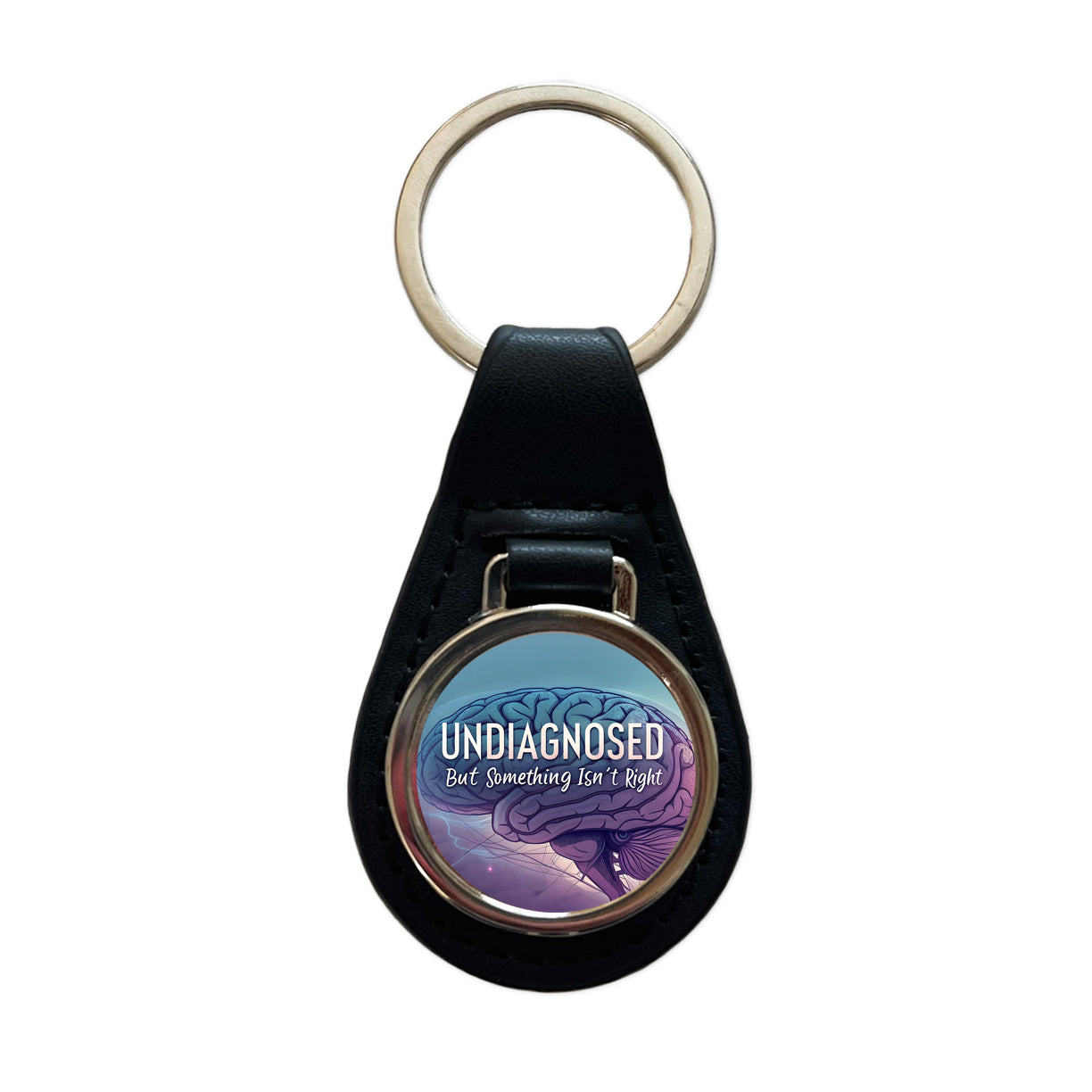 Undiagnosed But Something Isn't Right Funny Brain Black Leather Metal Keychain