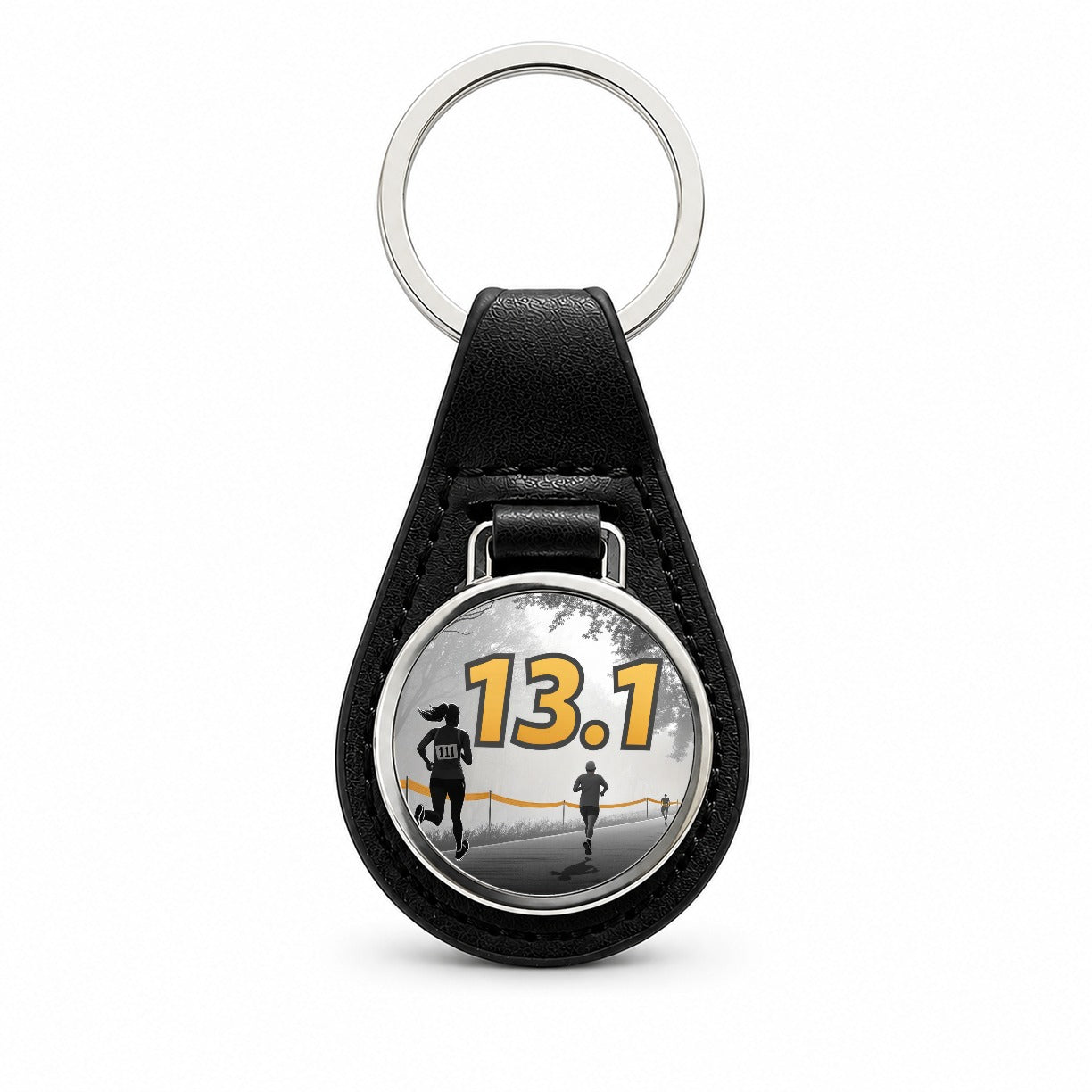 13.1 Marathon Running Jogging Black Leather Metal Keychain