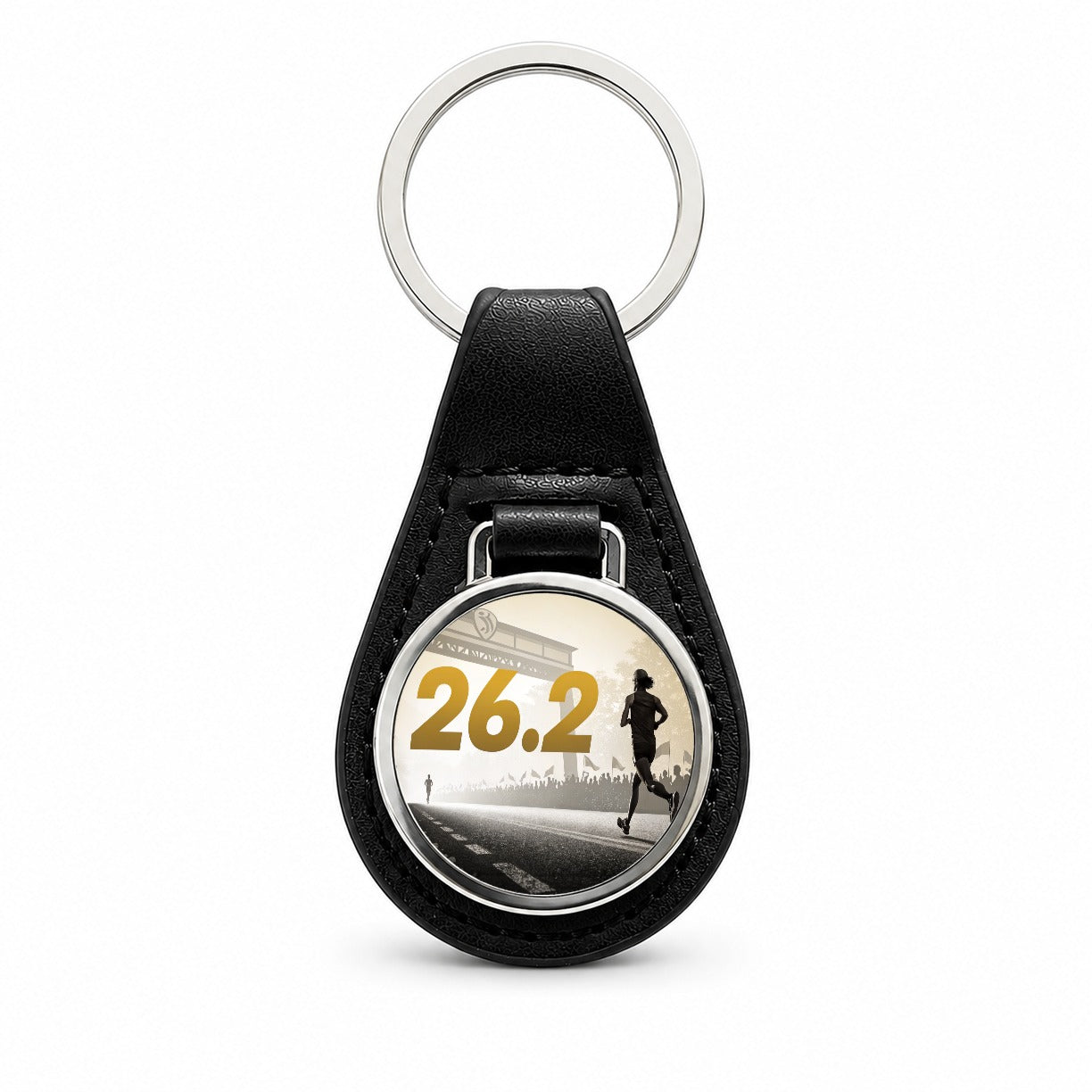26.2 Marathon Running Jogging Black Leather Metal Keychain