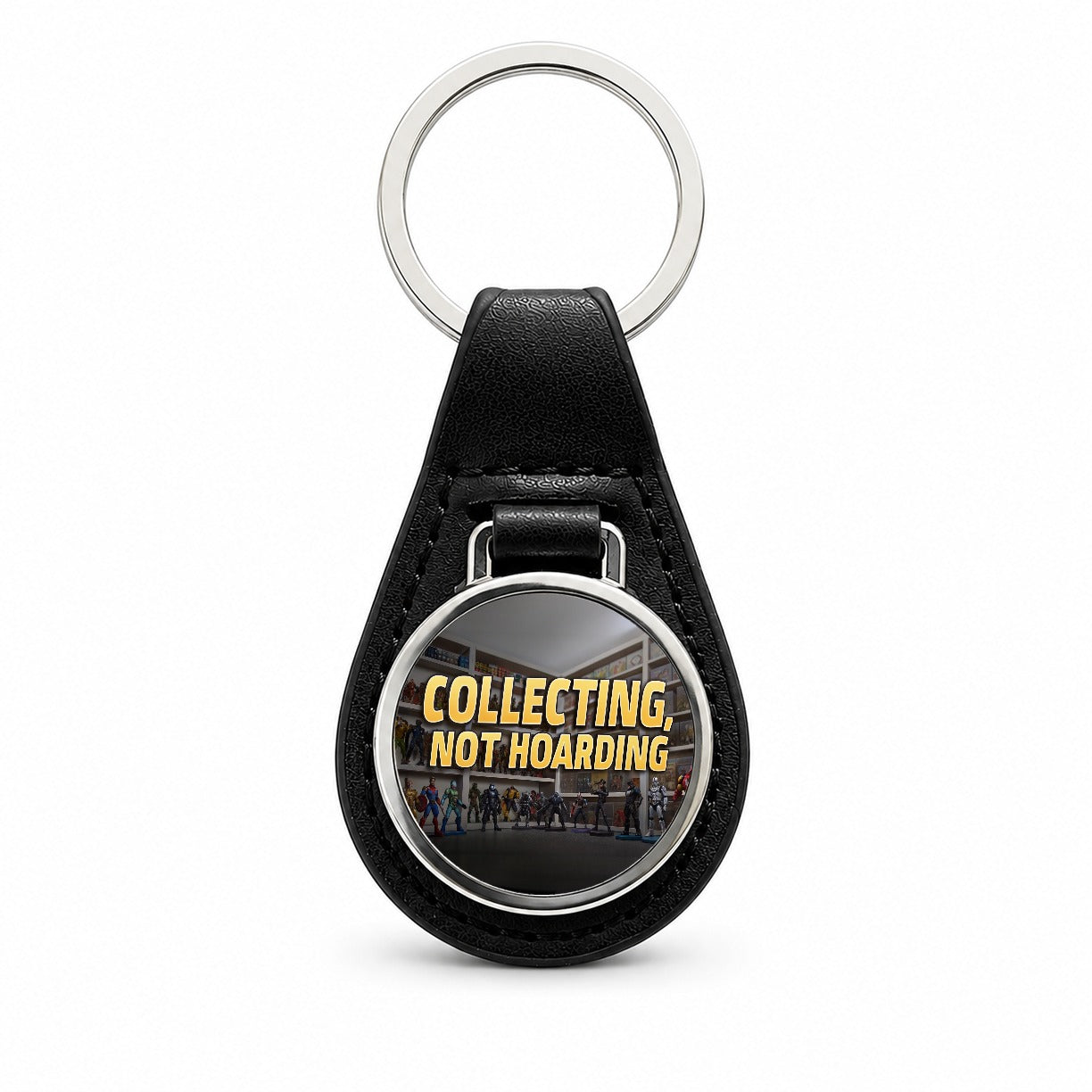 Collecting Not Hoarding Action Figures Funny Black Leather Metal Keychain