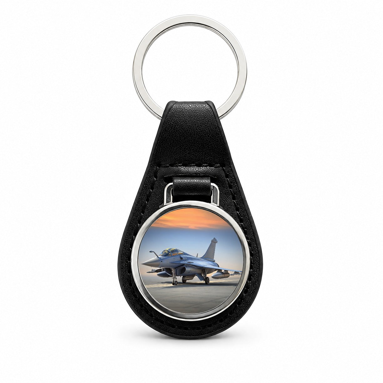 Dassault Rafale French Multirole Fighter Plane Black Leather Metal Keychain