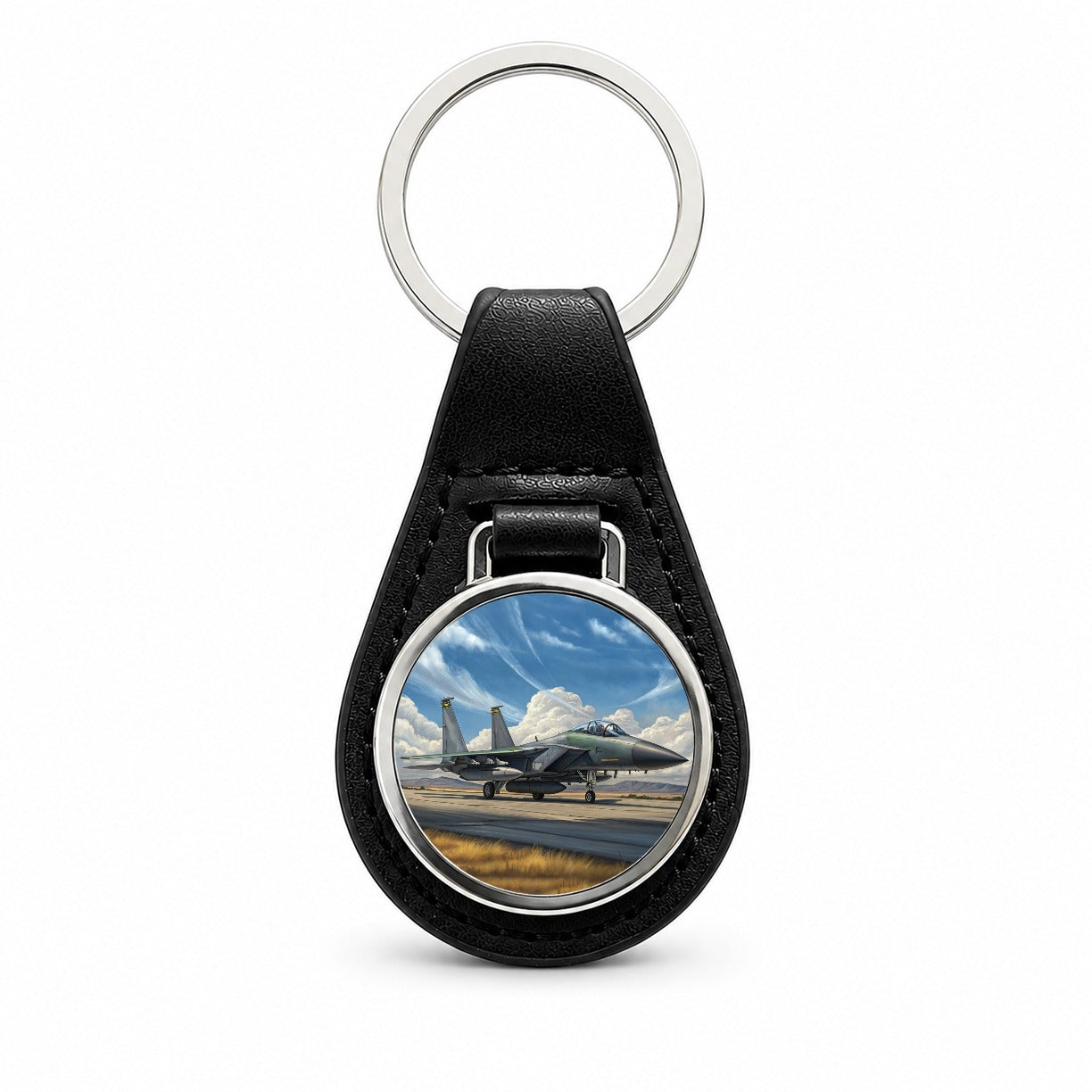 F-15e Strike Eagle United States Air Force Multirole Fighter Plane Black Leather Metal Keychain