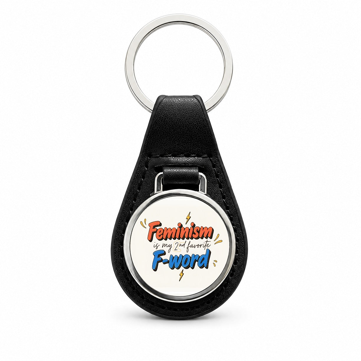 Feminism Is My 2nd Favorite F-Word Funny Black Leather Metal Keychain