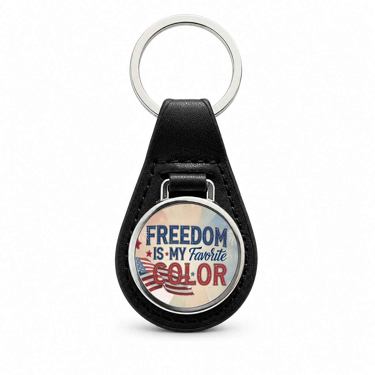 Freedom Is My Favorite Color American Flag Patriotic Black Leather Metal Keychain