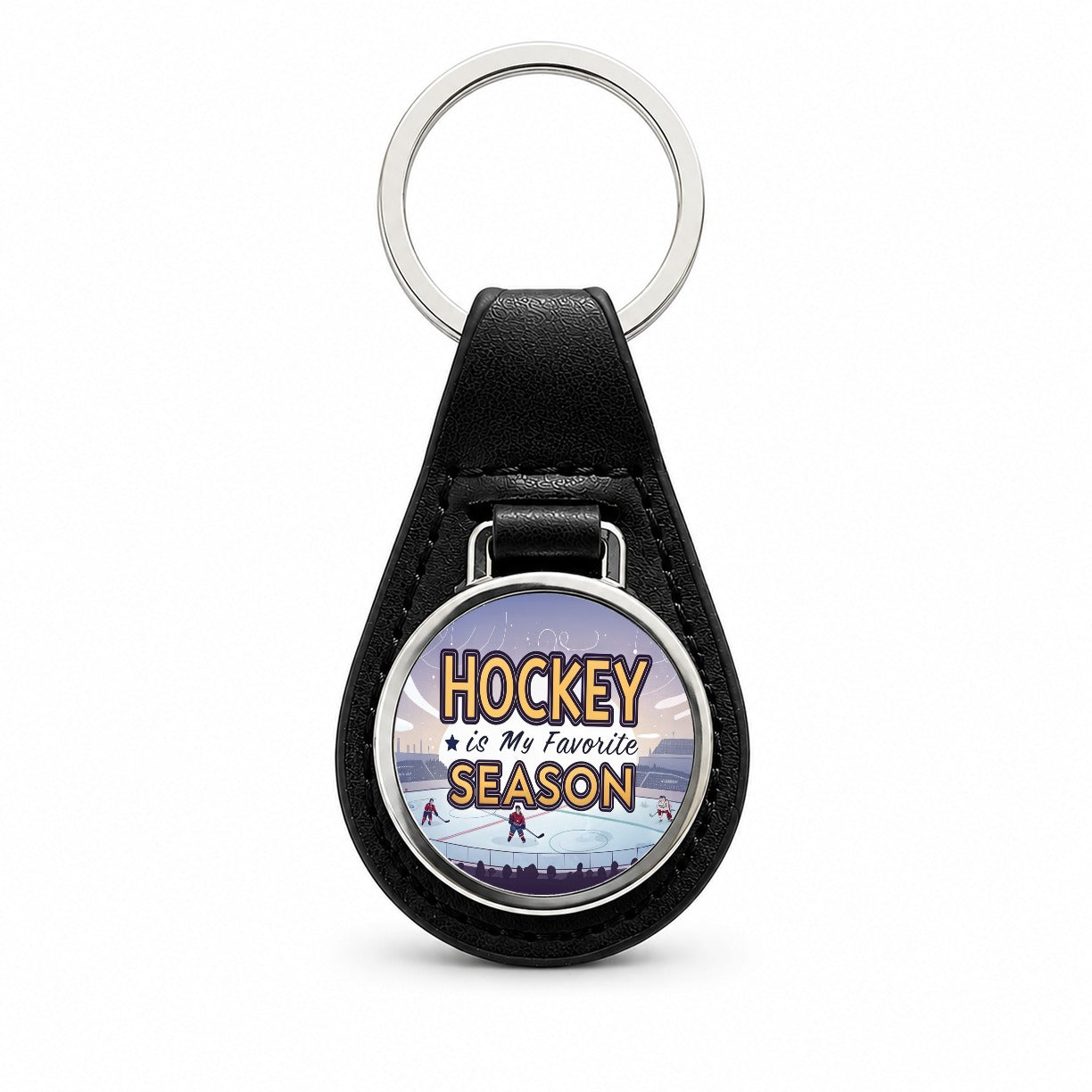 Hockey is My Favorite Season Funny Black Leather Metal Keychain