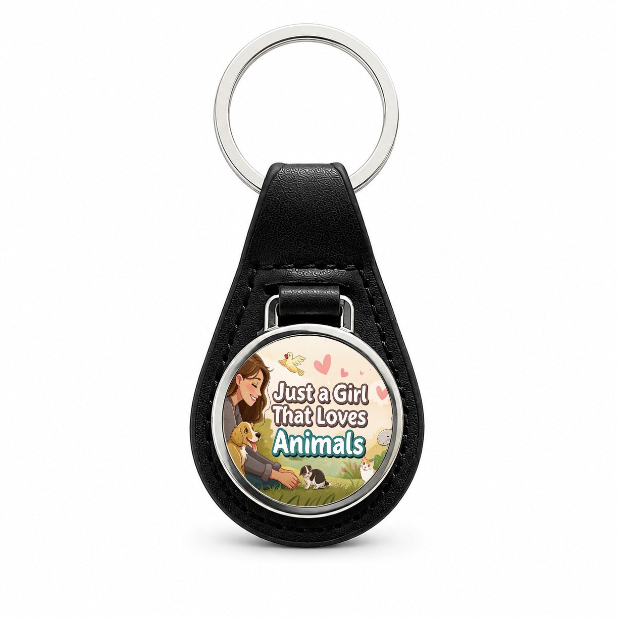 Just A Girl That Loves Animals Black Leather Metal Keychain