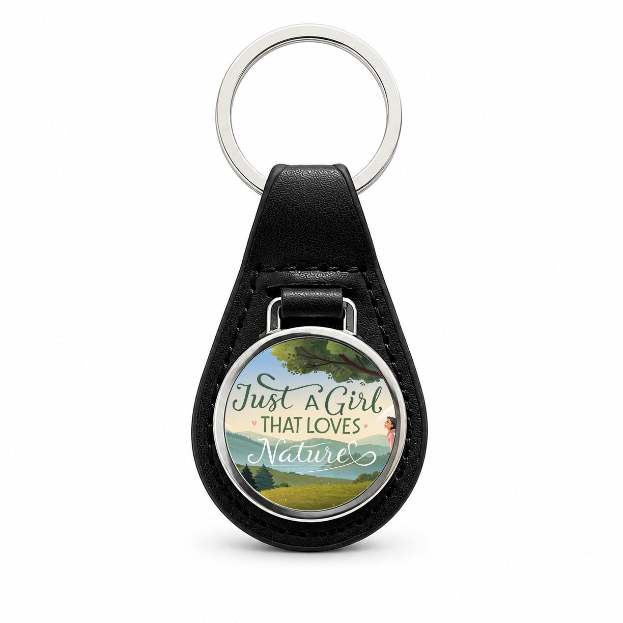 Just A Girl That Loves Nature Funny Black Leather Metal Keychain