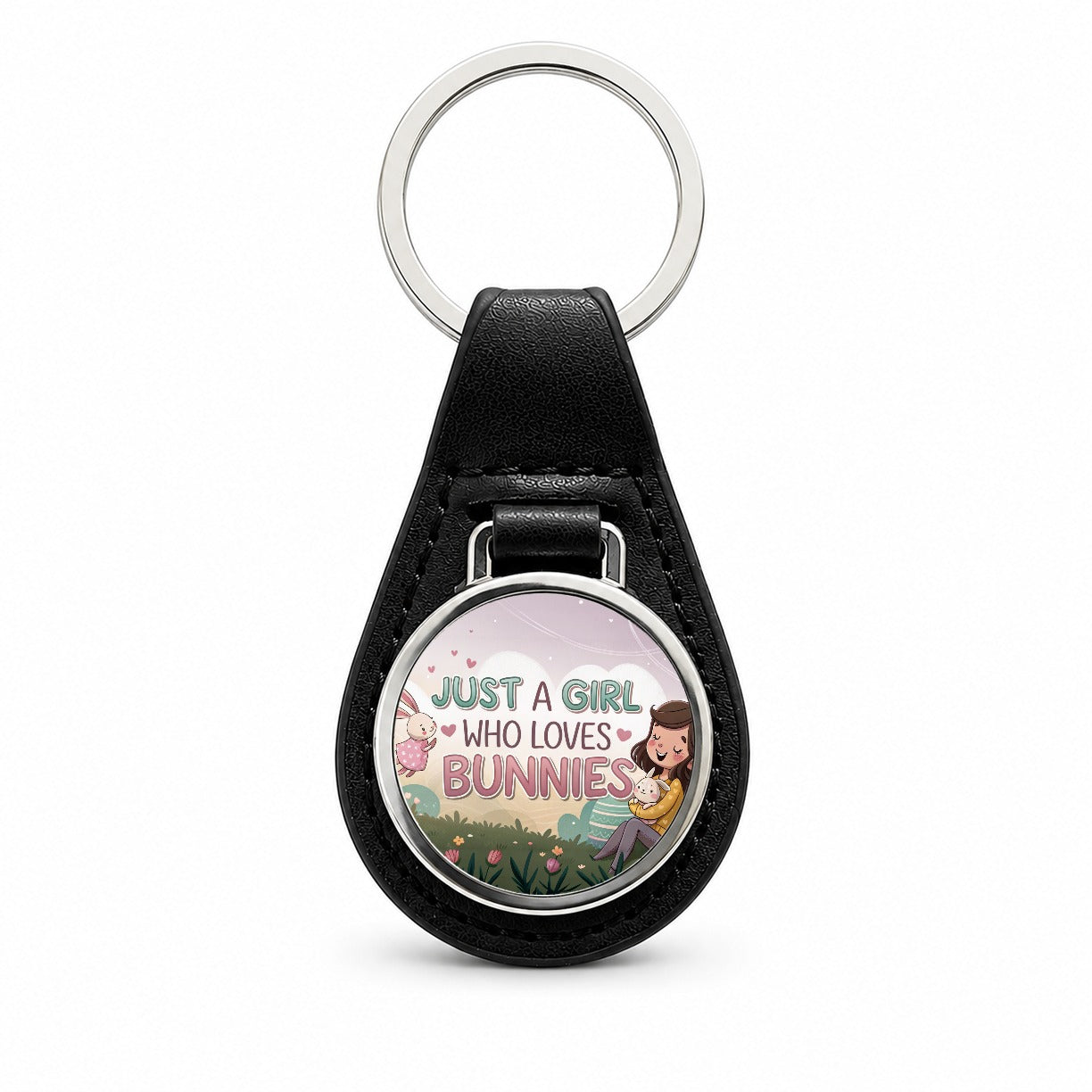 Just A Girl Who Loves Bunnies Cute Black Leather Metal Keychain