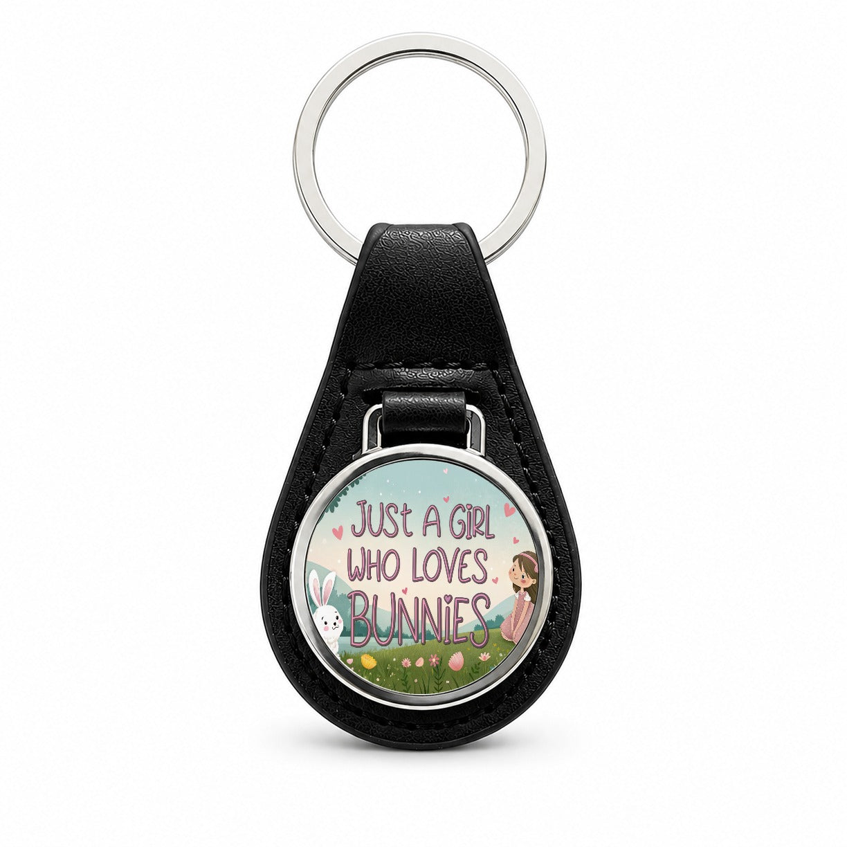 Just A Girl Who Loves Bunnies Rabbits Black Leather Metal Keychain