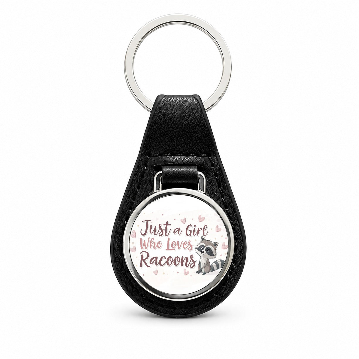 Just A Girl Who Loves Raccoons Cute Black Leather Metal Keychain