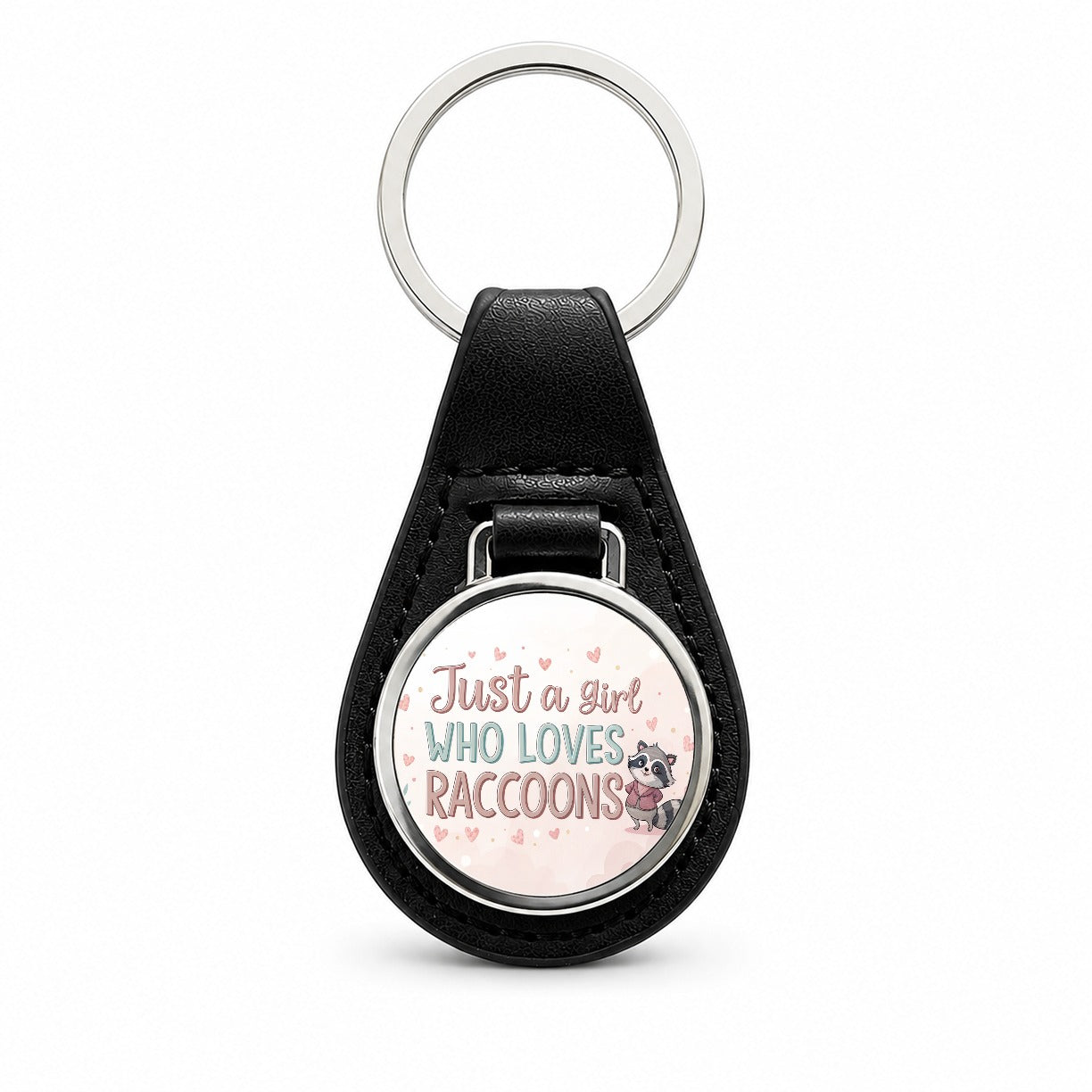 Just A Girl Who Loves Raccoons Funny Black Leather Metal Keychain
