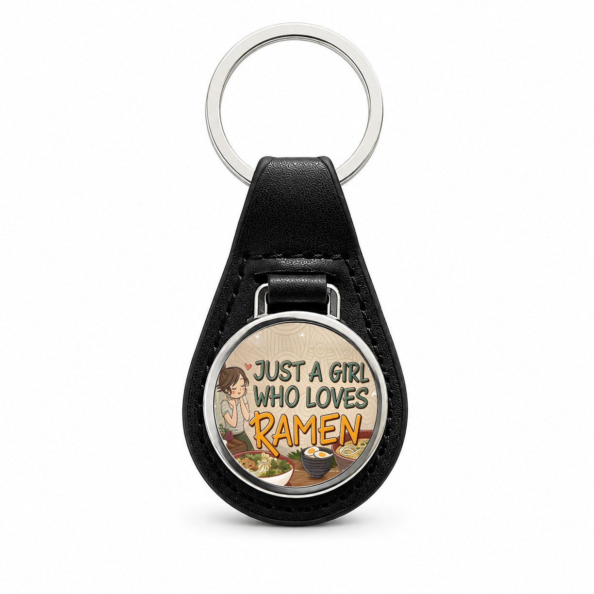 Just A Girl Who Loves Ramen Cute Black Leather Metal Keychain