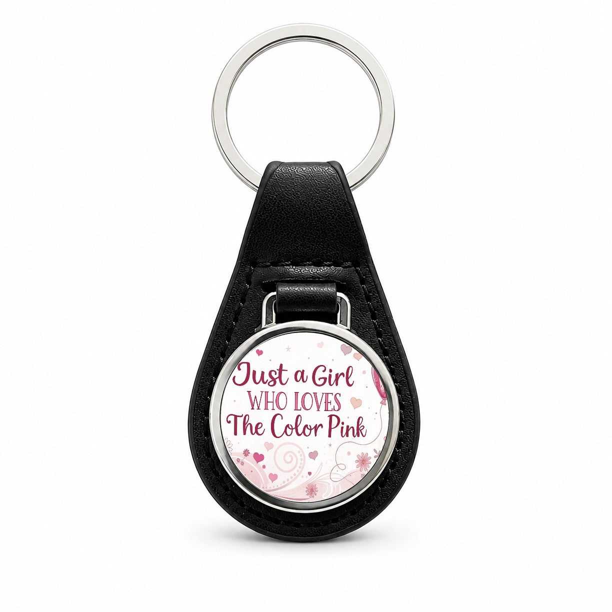 Just A Girl Who Loves The Color Pink Cute Black Leather Metal Keychain