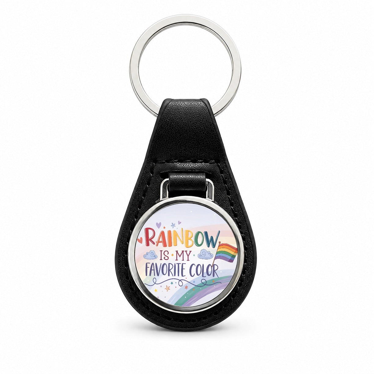 Rainbow Is My Favorite Color Gay Pride Flag Black Leather Metal Keychain