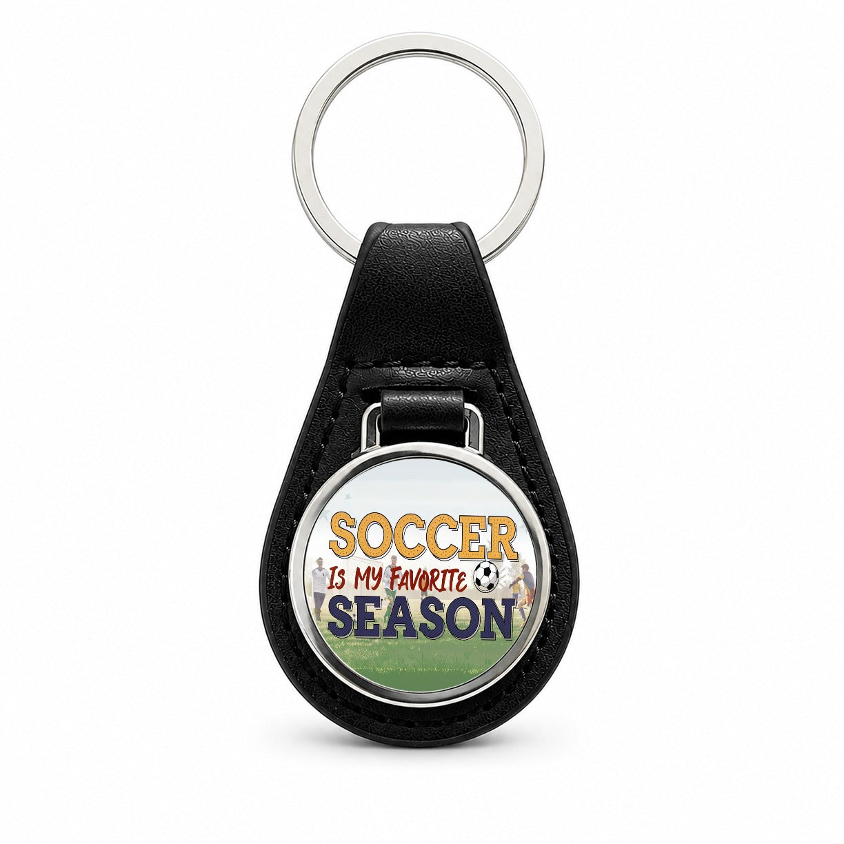 Soccer Is My Favorite Season Funny Black Leather Metal Keychain