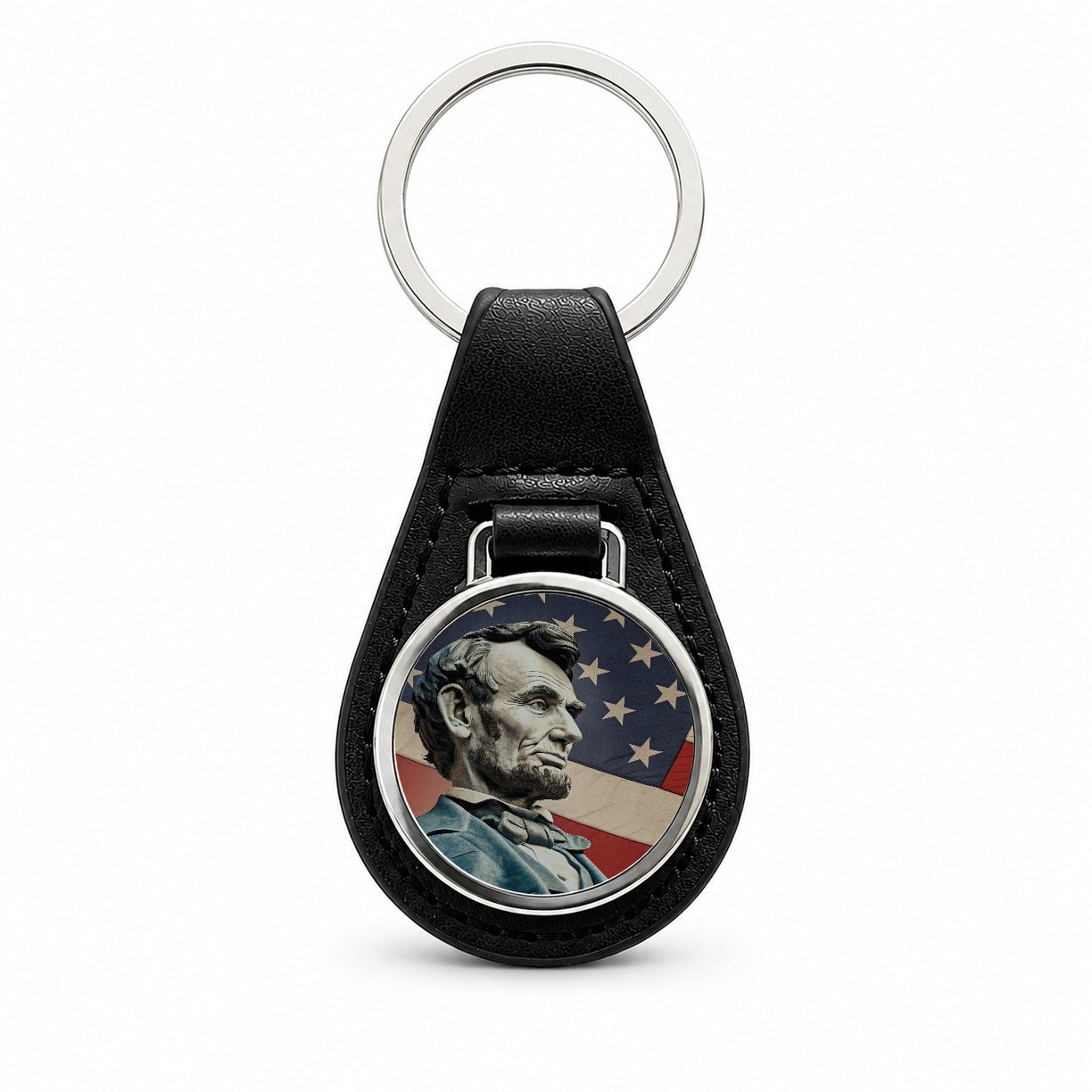 Abraham Lincoln American President Black Leather Metal Keychain