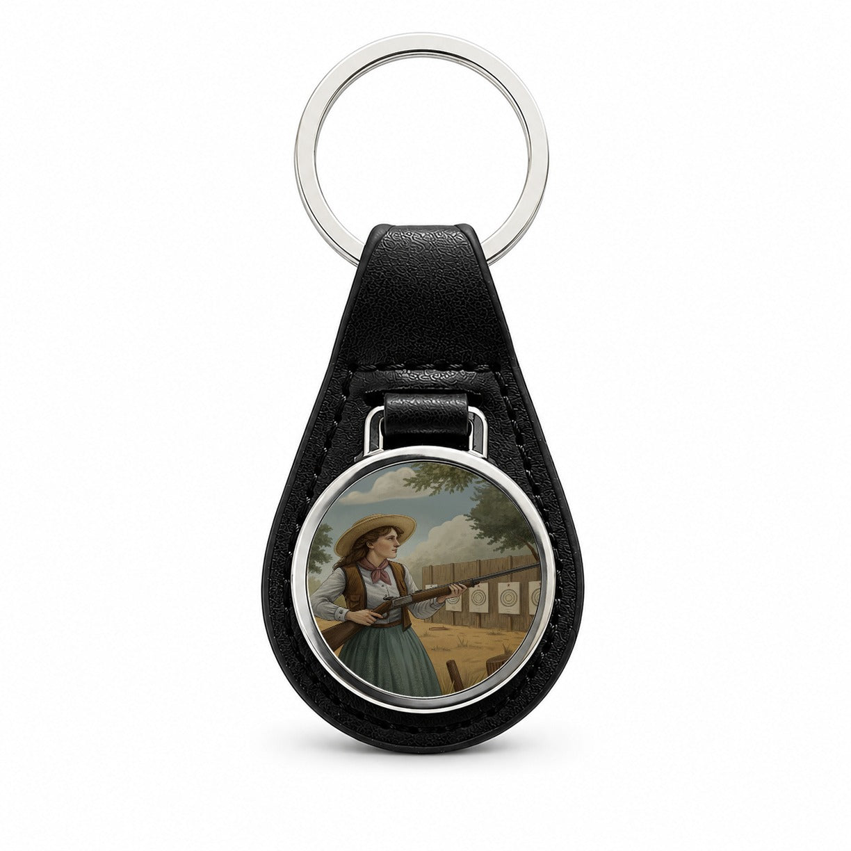 Annie Oakley Wild West Black Leather Metal Keychain