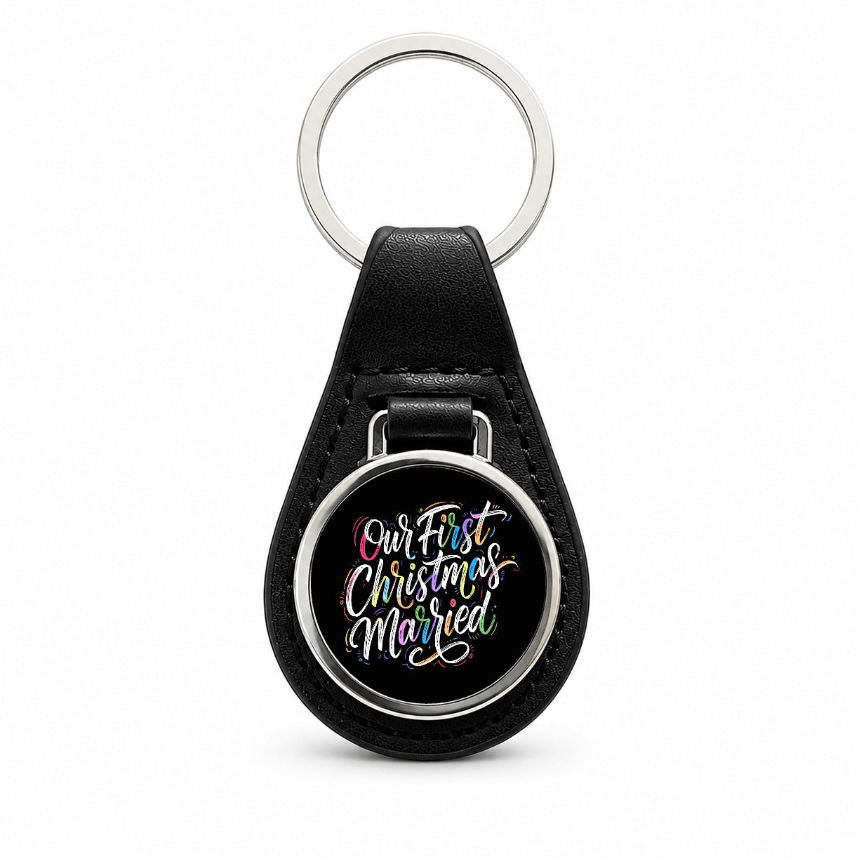 First Christmas Married Elegant Black Black Leather Metal Keychain