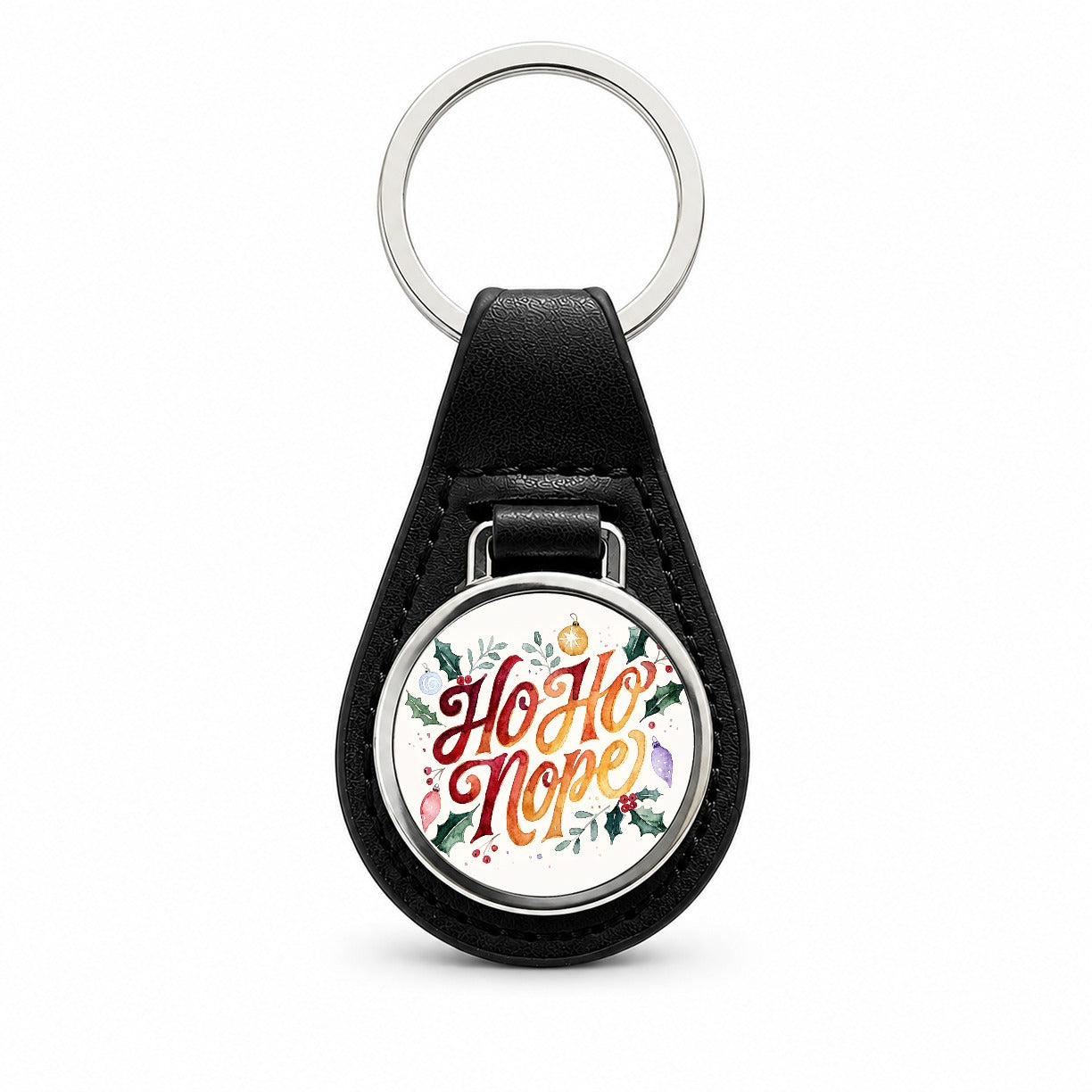 Ho Ho Nope Christmas Funny Black Leather Metal Keychain