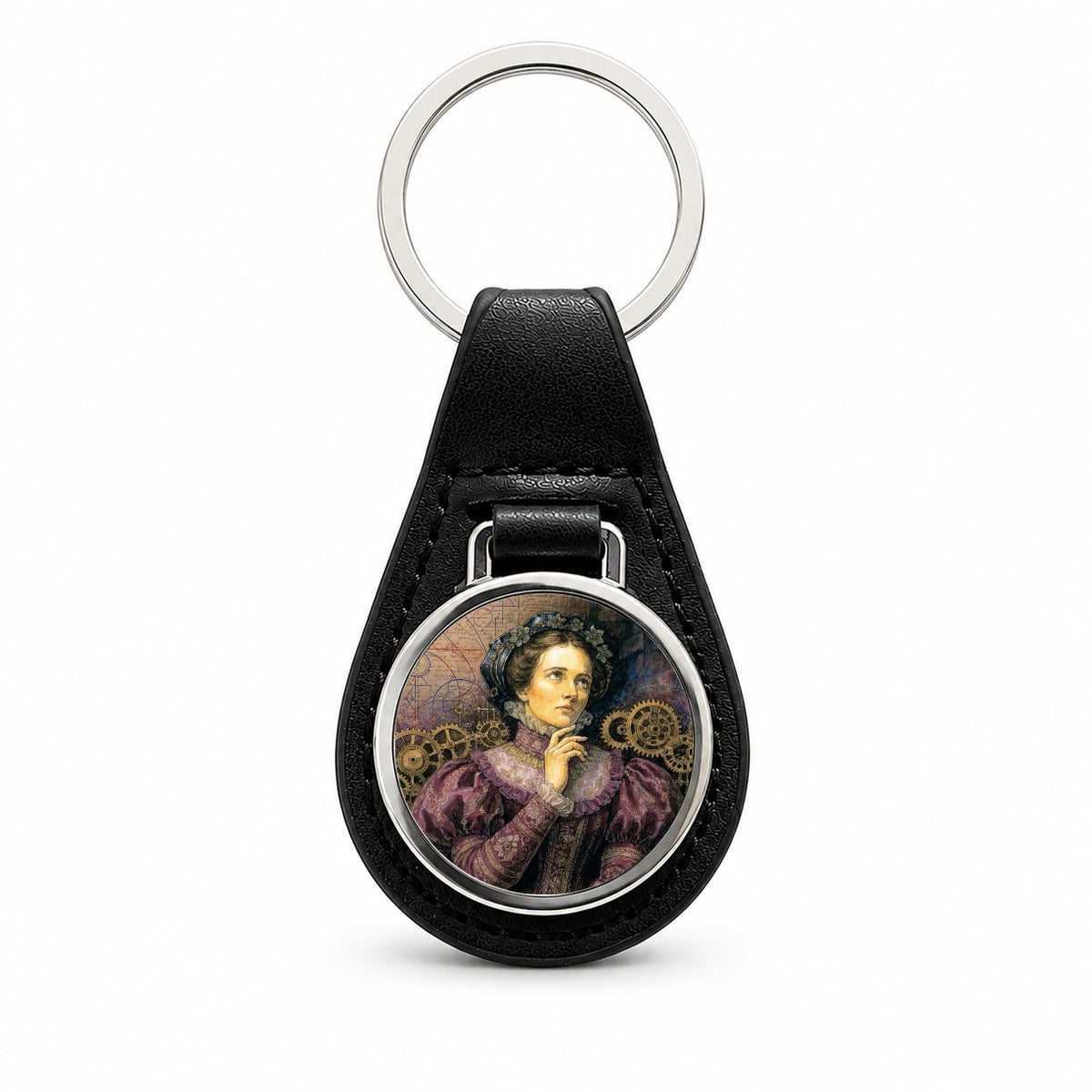 Ada Lovelace Mathematician Black Leather Metal Keychain