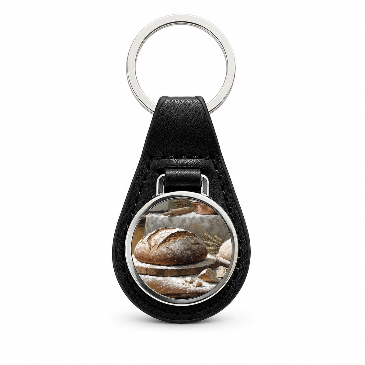 Artisan Bread Baking Black Leather Metal Keychain