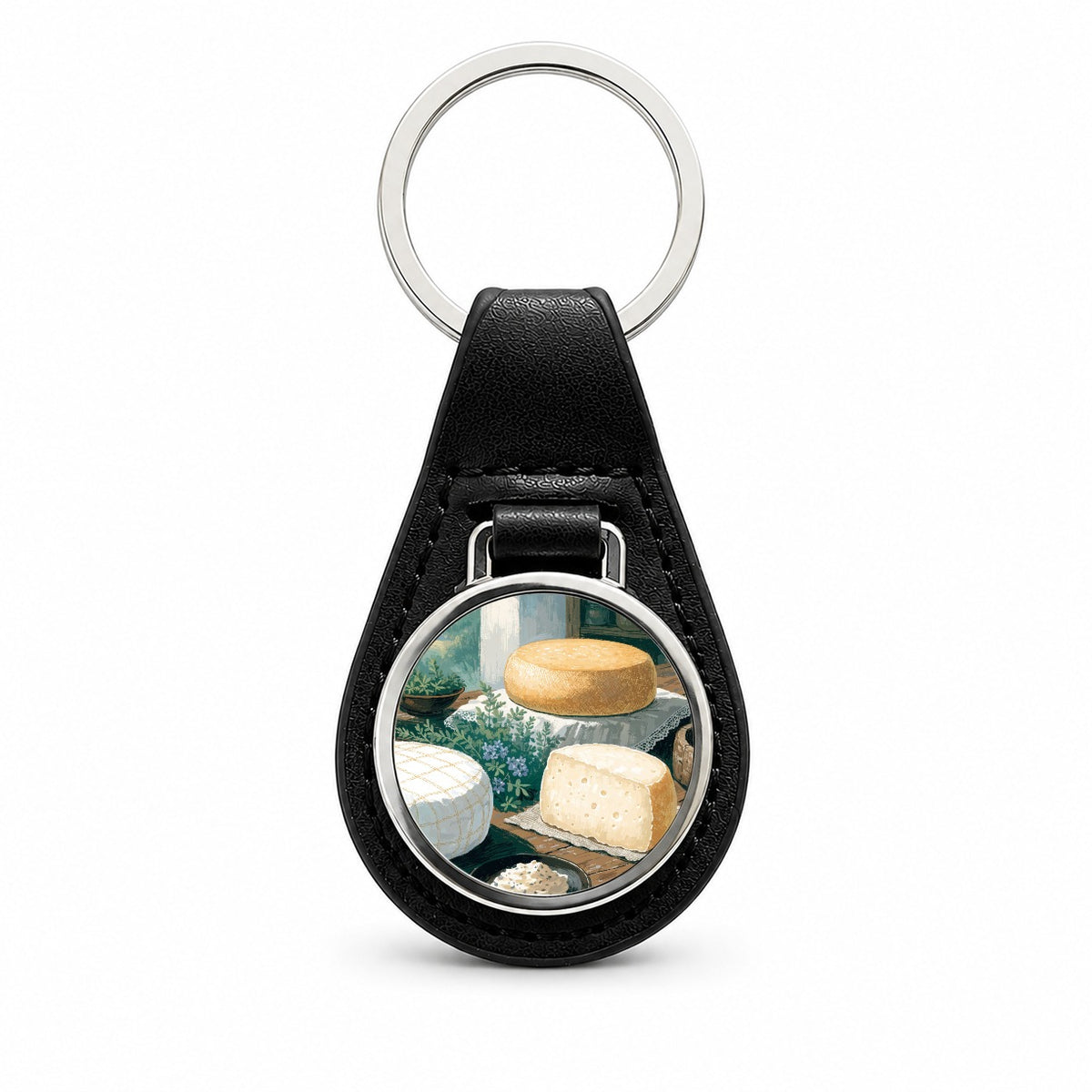 Artisan Cheesemaking Black Leather Metal Keychain