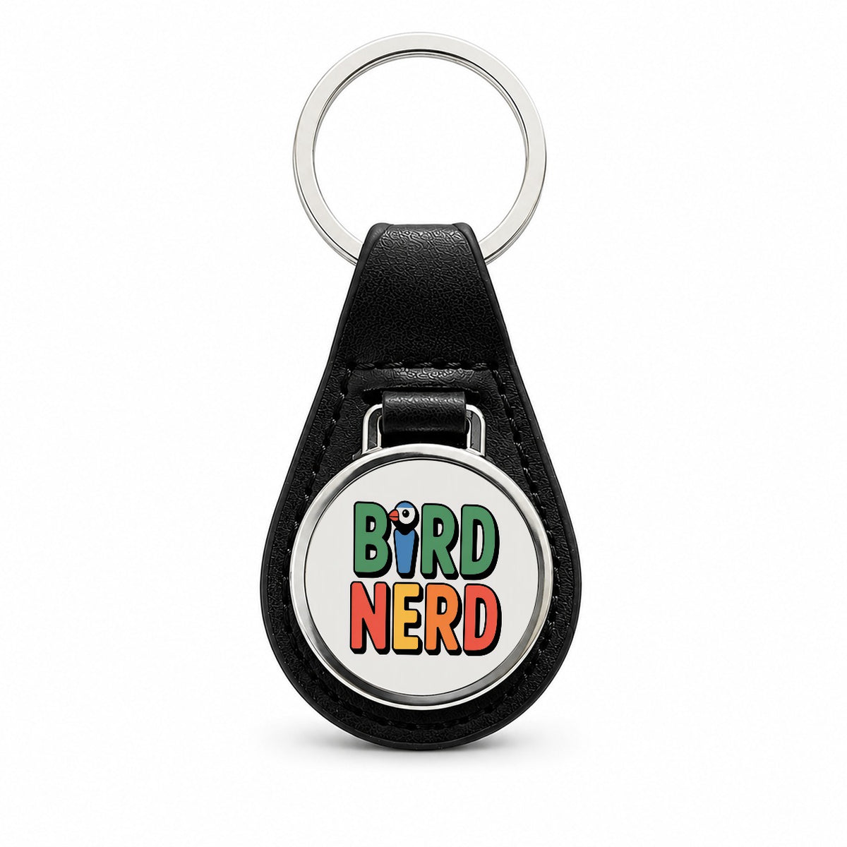 Bird Nerd Birding Watching Funny Black Leather Metal Keychain
