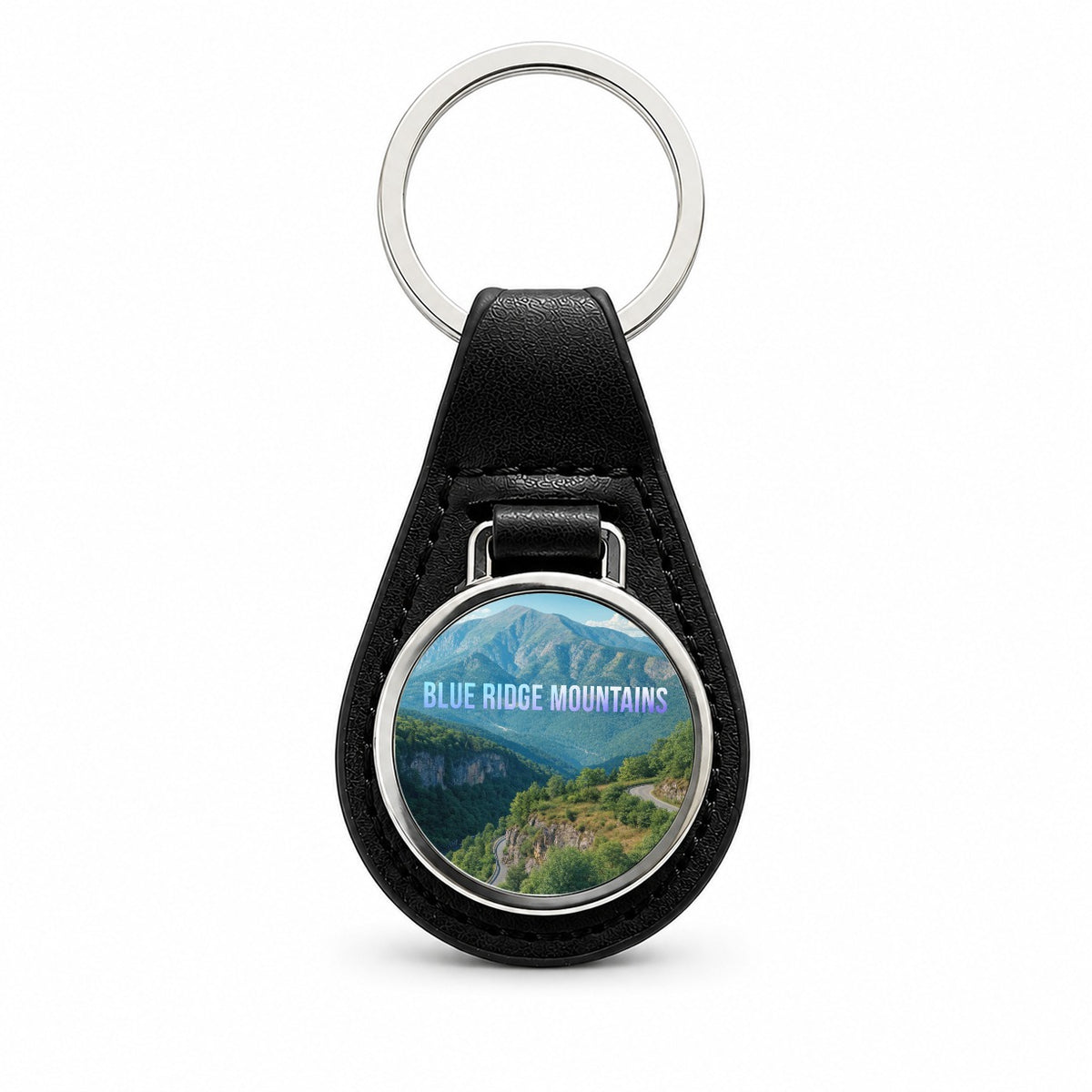 Blue Ridge Mountains Appalachian Travel Black Leather Metal Keychain
