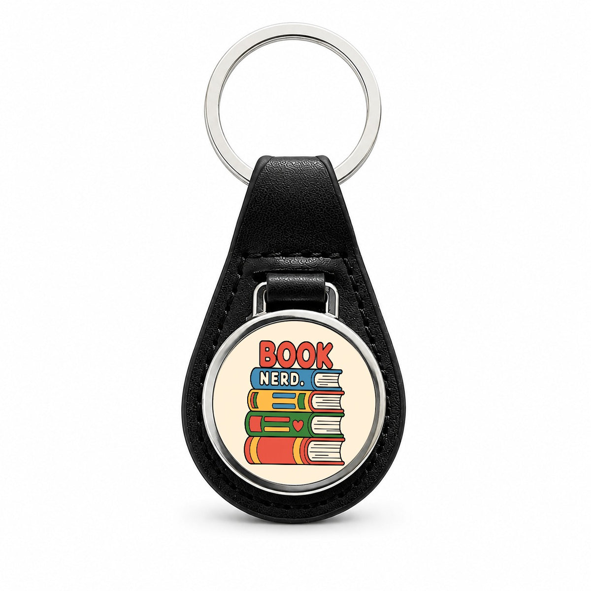 Book Nerd Reader Cute Funny Black Leather Metal Keychain