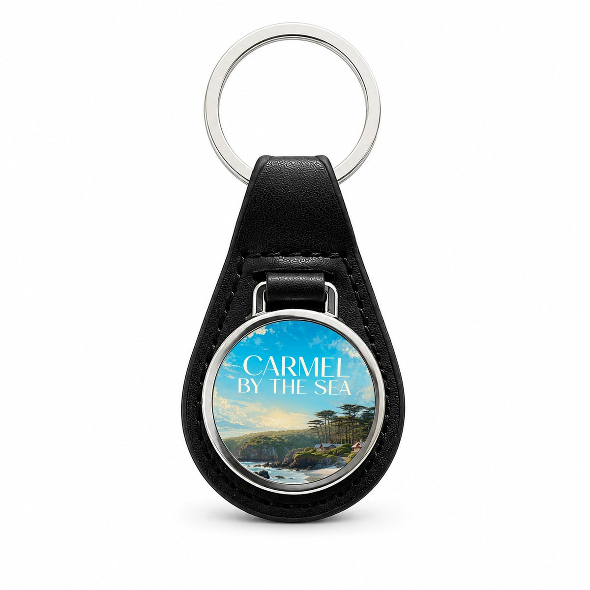 Carmel by the Sea California Travel Black Leather Metal Keychain