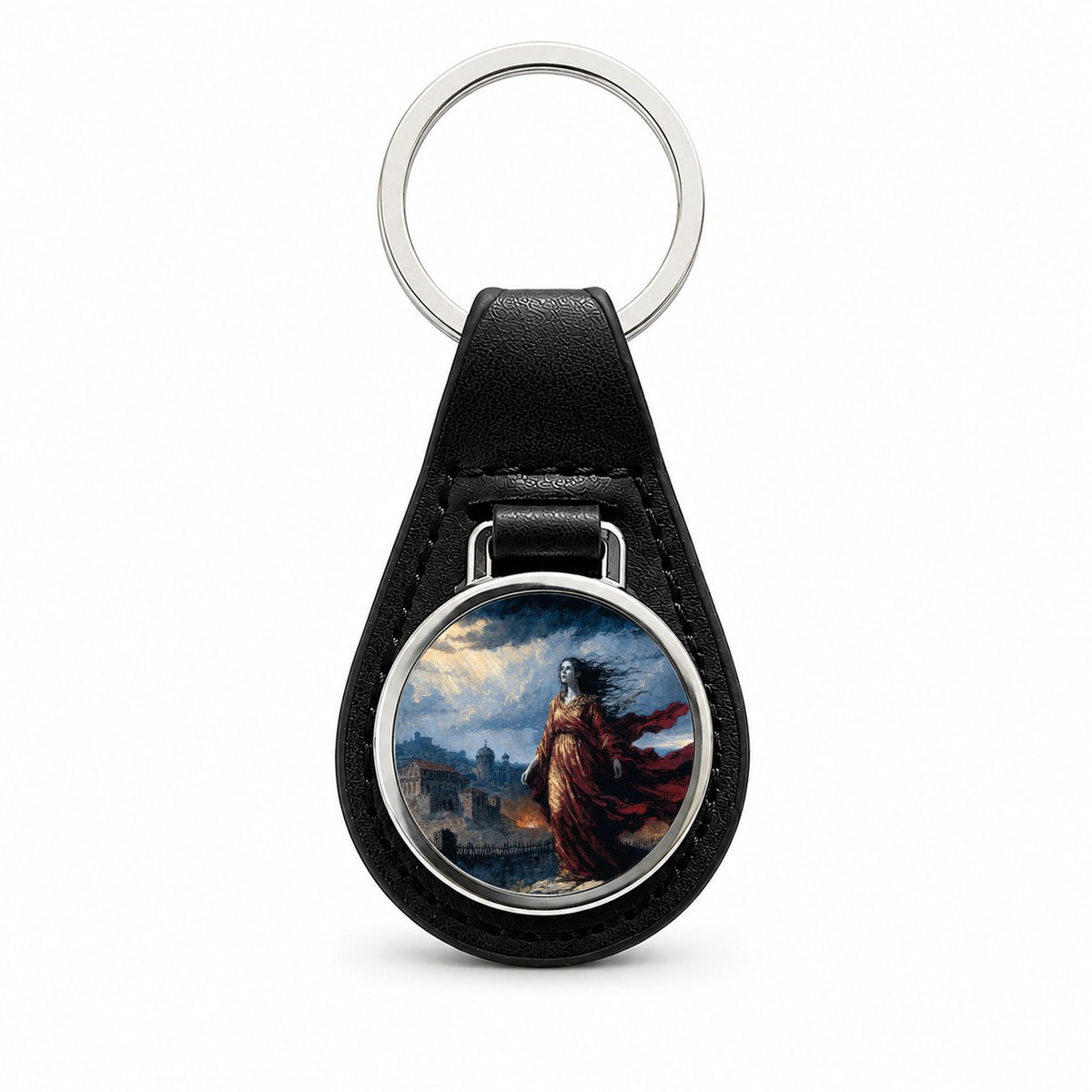 Cassandra Trojan Prophetess Black Leather Metal Keychain