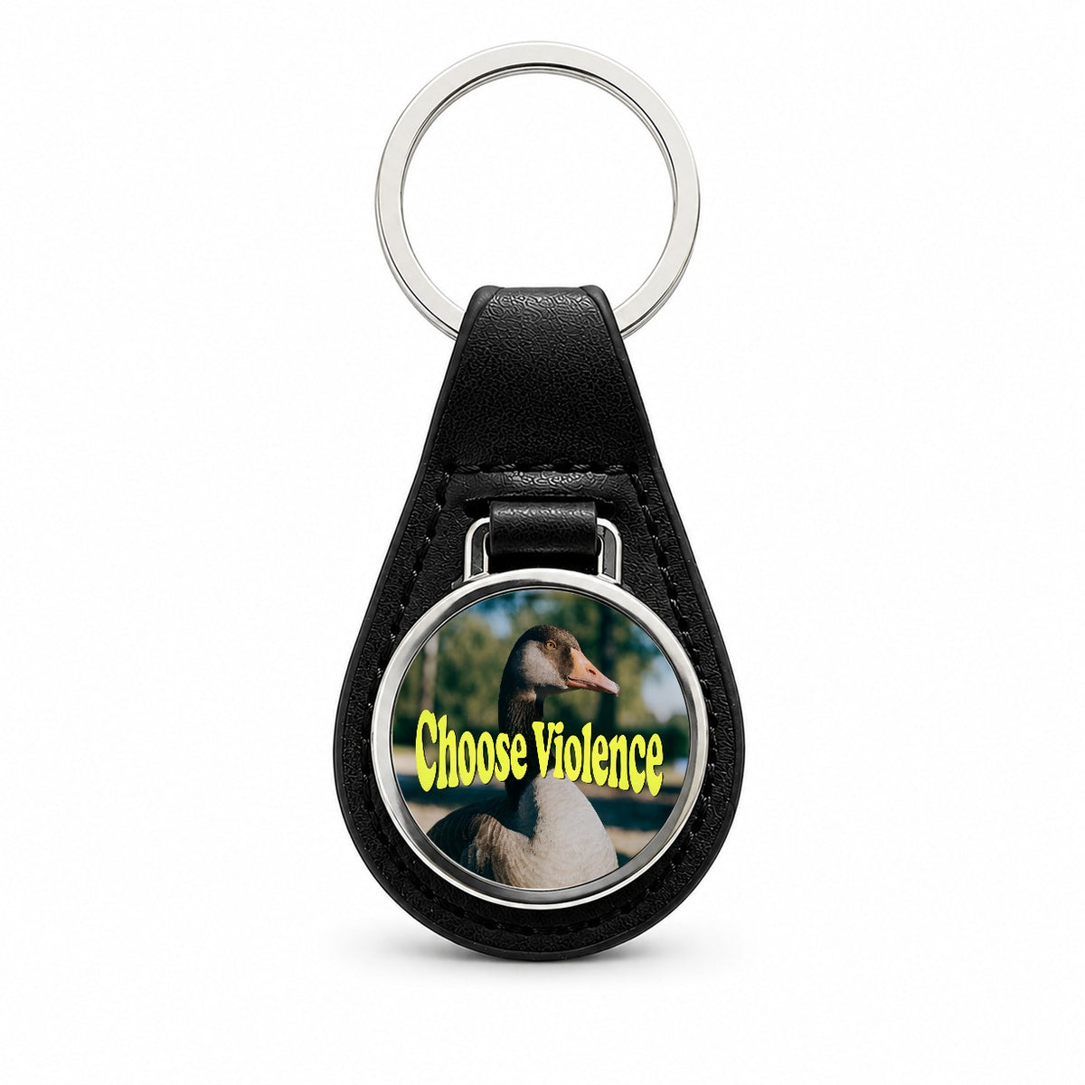 Choose Violence Goose Funny Black Leather Metal Keychain
