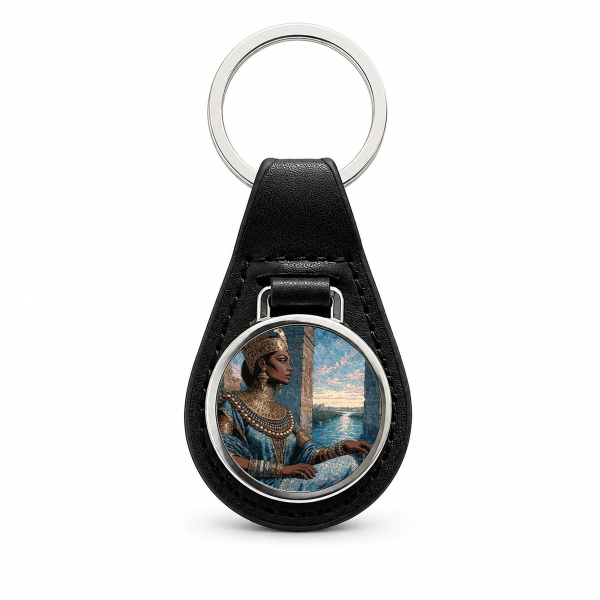 Cleopatra Egyptian Queen Black Leather Metal Keychain