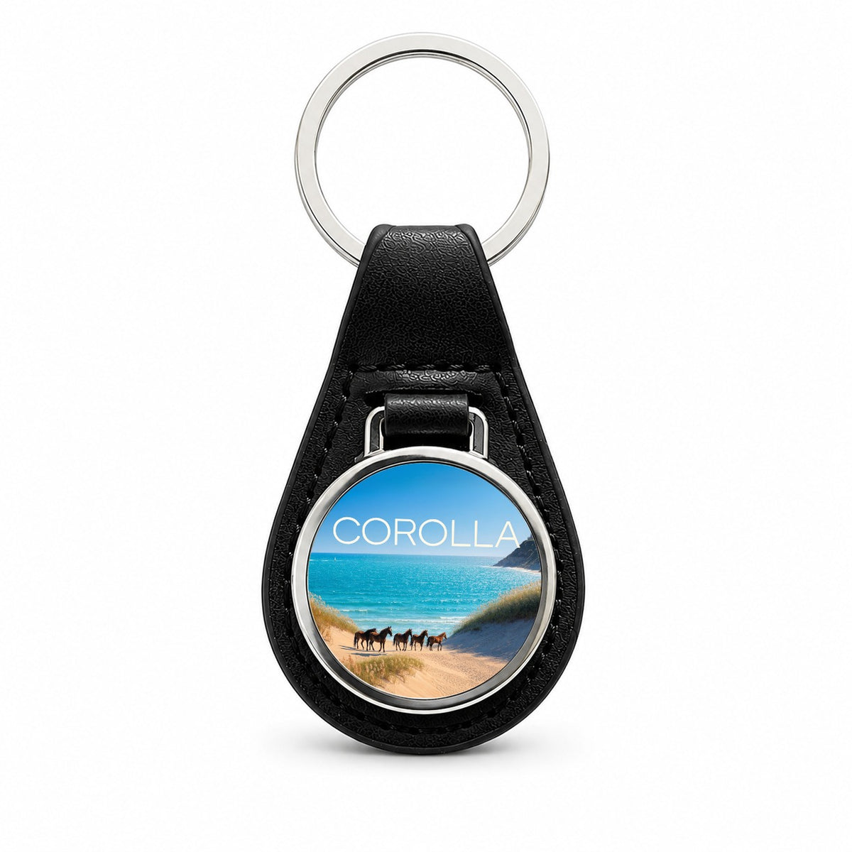 Corolla North Carolina Travel Black Leather Metal Keychain