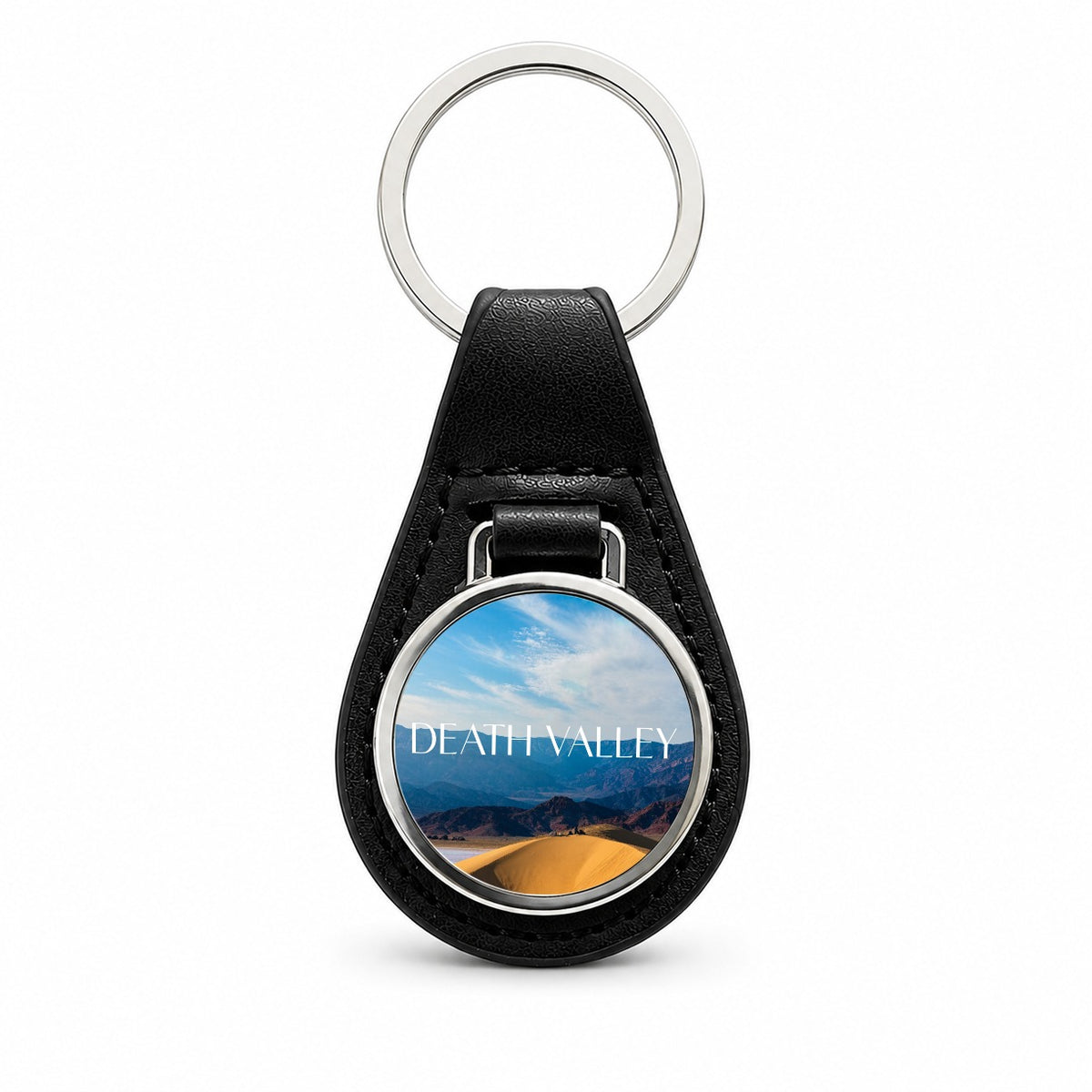 Death Valley California Travel Black Leather Metal Keychain