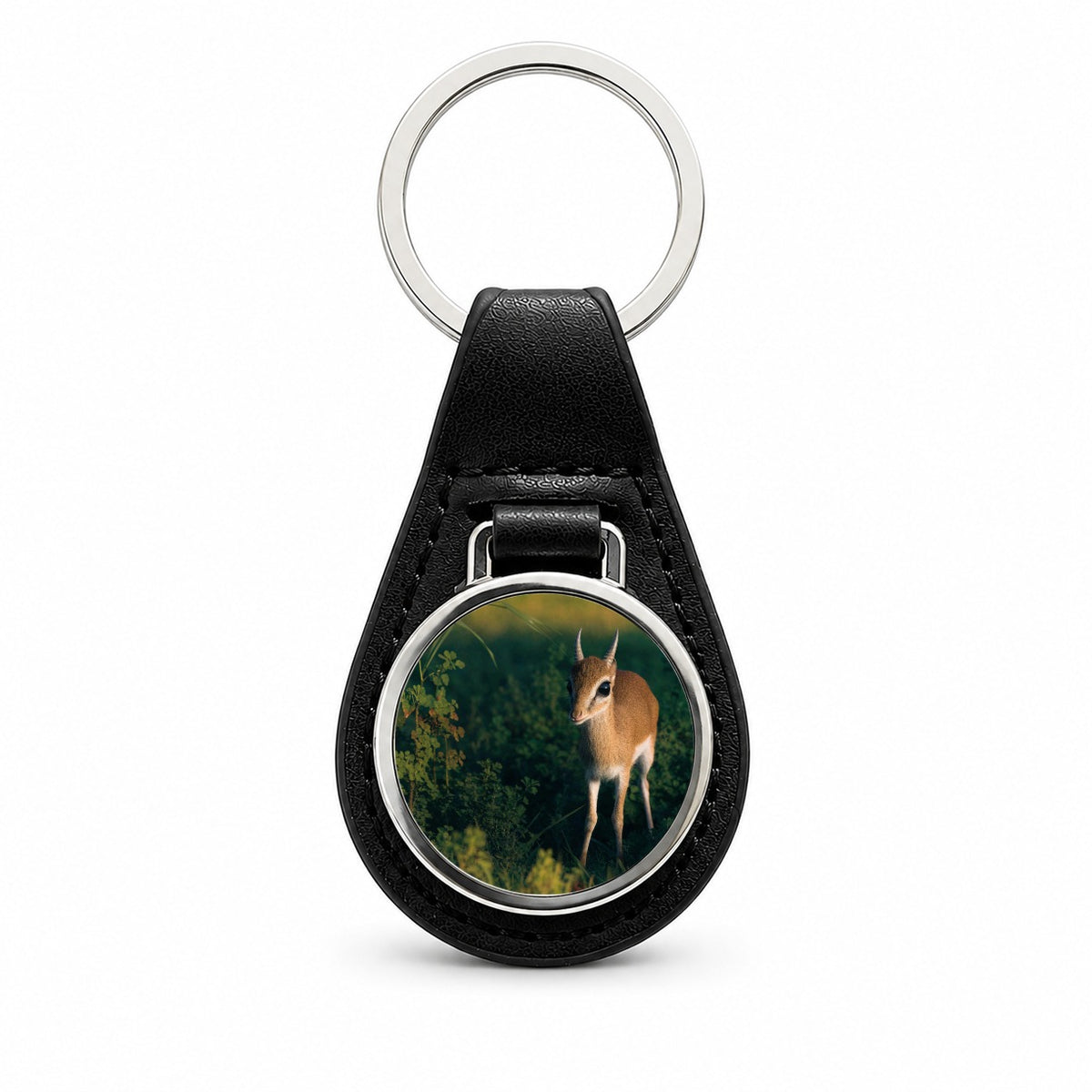 Dik-dik Antelope Black Leather Metal Keychain