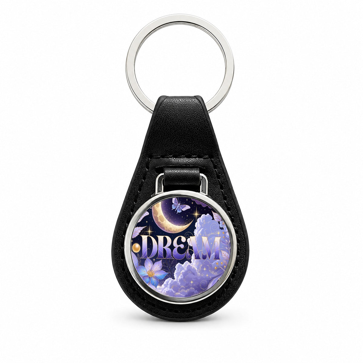 Dream Moon Sky Dreamer Black Leather Metal Keychain