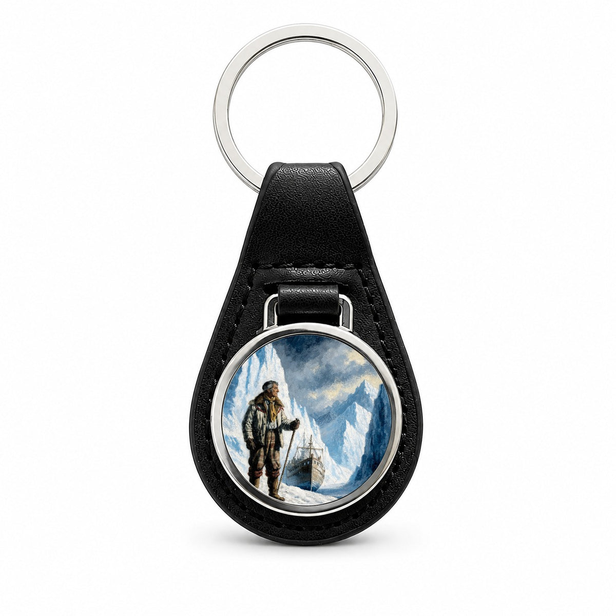 Ernest Shackleton Explorer Black Leather Metal Keychain