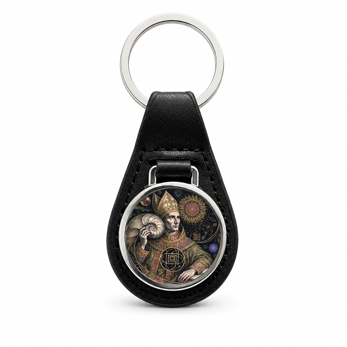 Fibonacci Mathematician Black Leather Metal Keychain