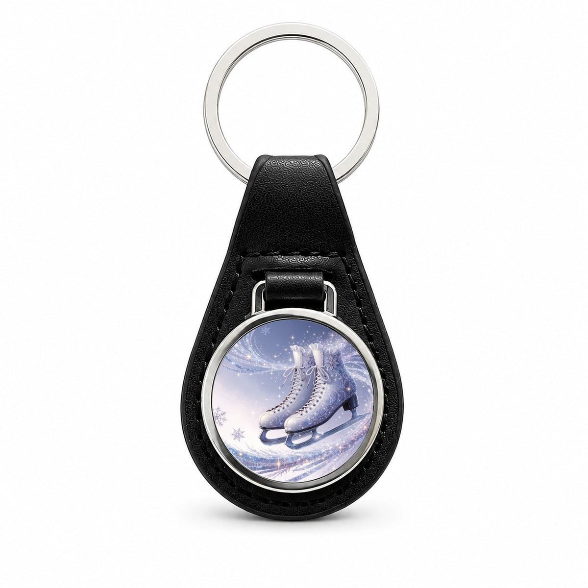 Figure Skating Ice Skates Elegant Black Leather Metal Keychain