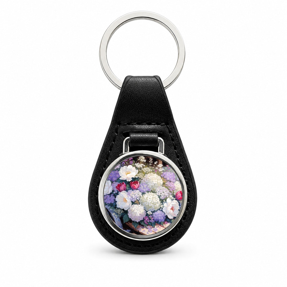 Flower Shop Garden Cart Black Leather Metal Keychain